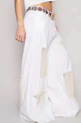 POL Raw Hem Star Patch Wide Leg Pants OutfitFlow